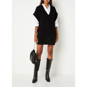 ba&sh Black V-Neck Cable Knit Sweater Dress